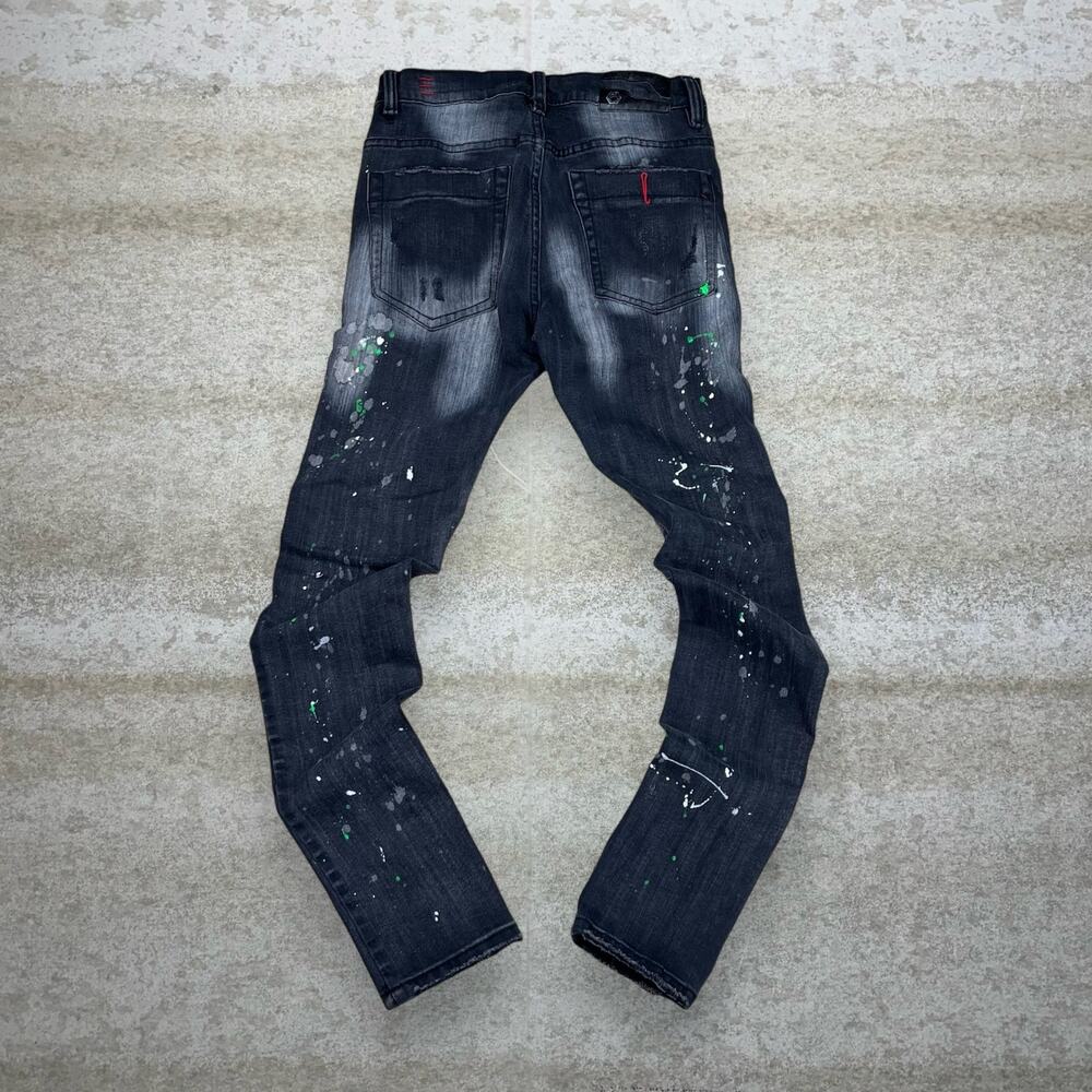 Vintage Y2K Industrial Indigo Skater Jeans 28x32 Skinny Fit Jet Black Wash Denim